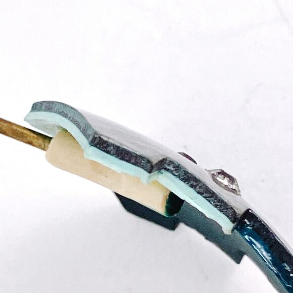 Vintage 80s Art Deco Revival Rhinestone Collar Pin Bar Brooch Geometric Jewelry - Picture 10 of 12